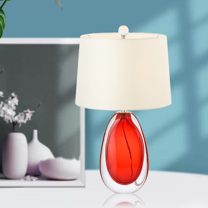 1 Bulb soggiorno compito leggero lampada da tavolo rossa moderna con tonalità in tessuto a botte