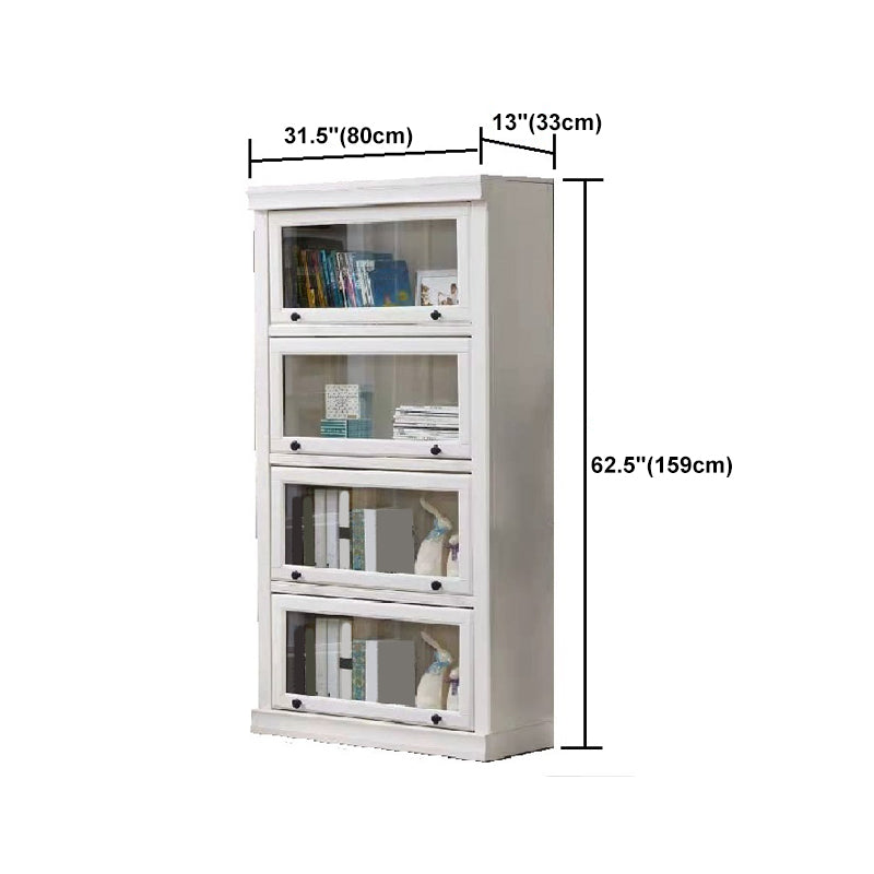 White Vertical Standard Bookcase Solid Wood Bookshelf with Glass Doors
