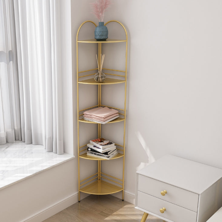 Modern Style Corner Bookshelf Open Back Metal Bookcase for Home