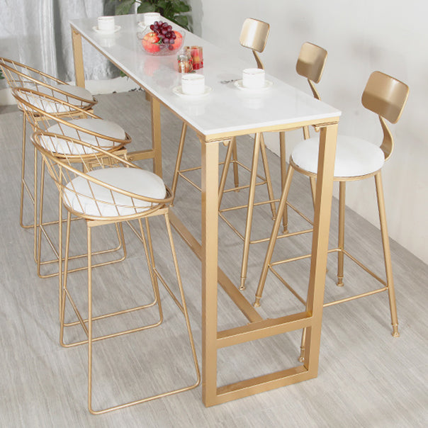 Glam White Table with Rectangle Table Top Gold Trestle Table - 41.3" H