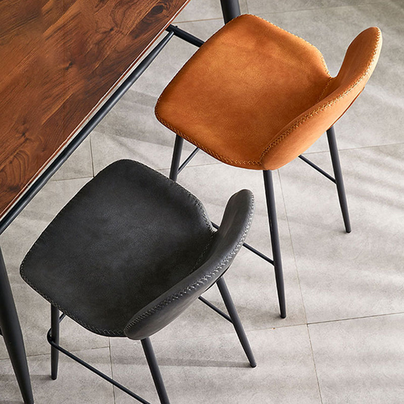 Contemporary Leather Bar Stools Indoor Barstool with Iron Legs and Low Back
