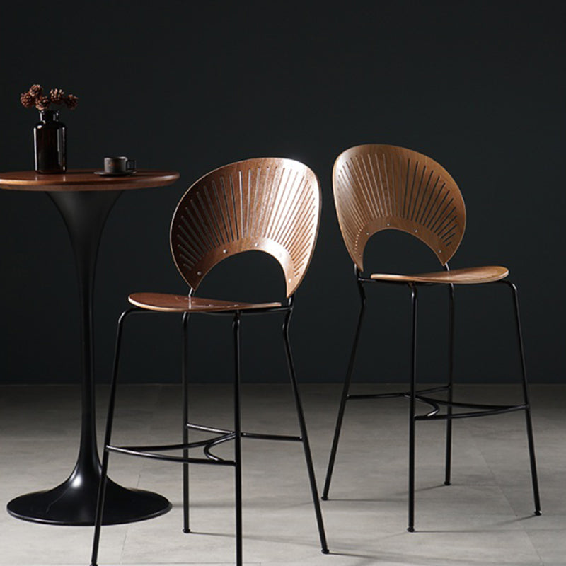 Industrial Armless Solid Wood Barstools 25-Inch Metal Bar Stool