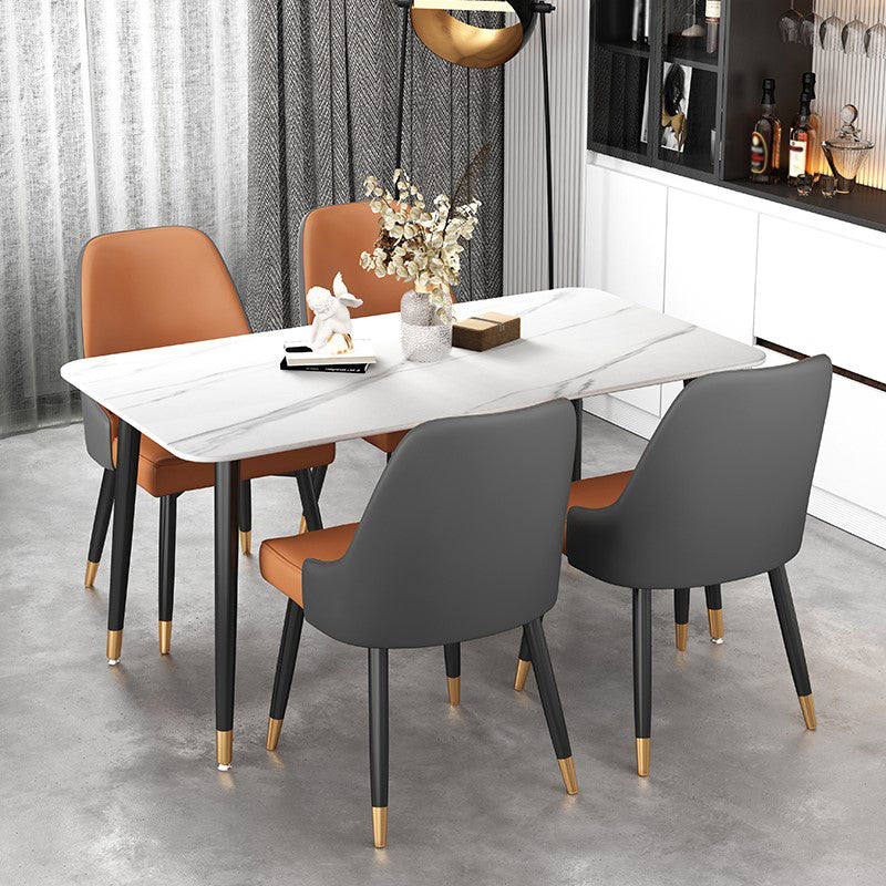 Glam Black Iron Dinette Set 1/2/5/7 Pieces Rectangle Sintered Stone Top Dining Table Set