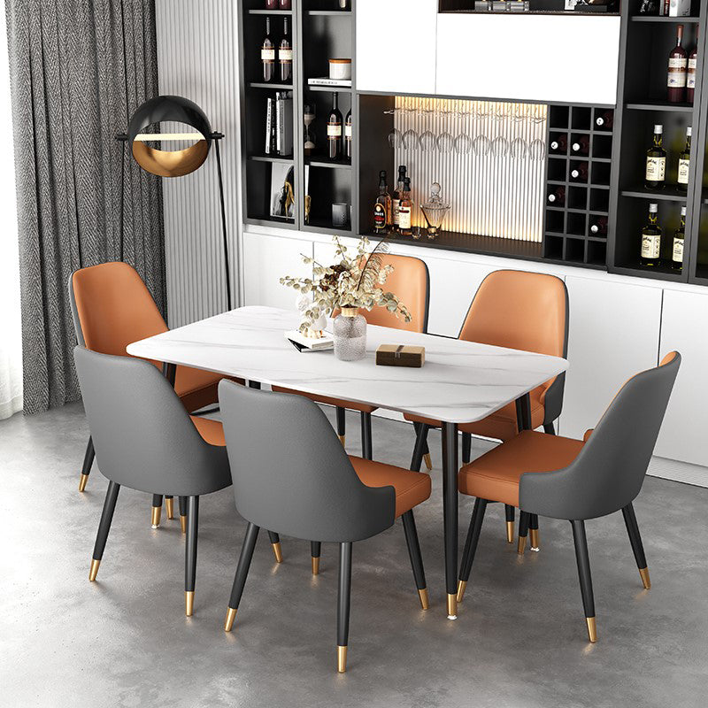 Glam Black Iron Dinette Set 1/2/5/7 Pieces Rectangle Sintered Stone Top Dining Table Set