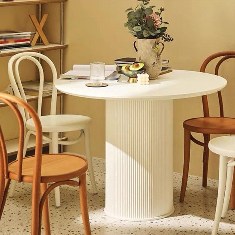 Simplicity Round Restaurant Table White Stone Top Dining Table for Living Room