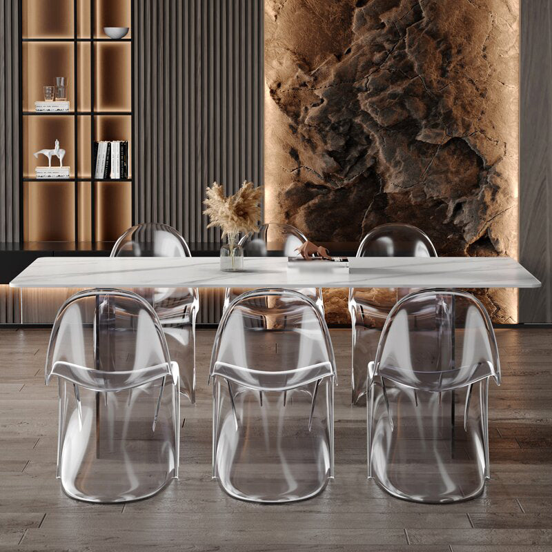 Rectangle Transparent Base Dining Table Modern Stone Double Pedestal Table