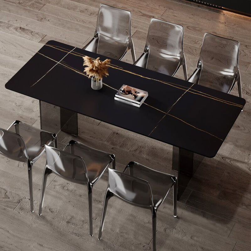 Rectangle Transparent Base Dining Table Modern Stone Double Pedestal Table