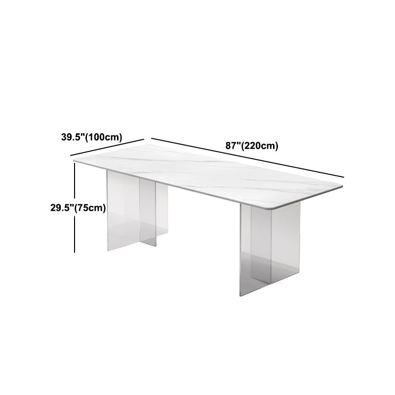 Rectangle Transparent Base Dining Table Modern Stone Double Pedestal Table