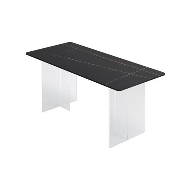 Modern Rectangle Sintered Stone Top DiningTable with Clear Acrylic Double Pedestal