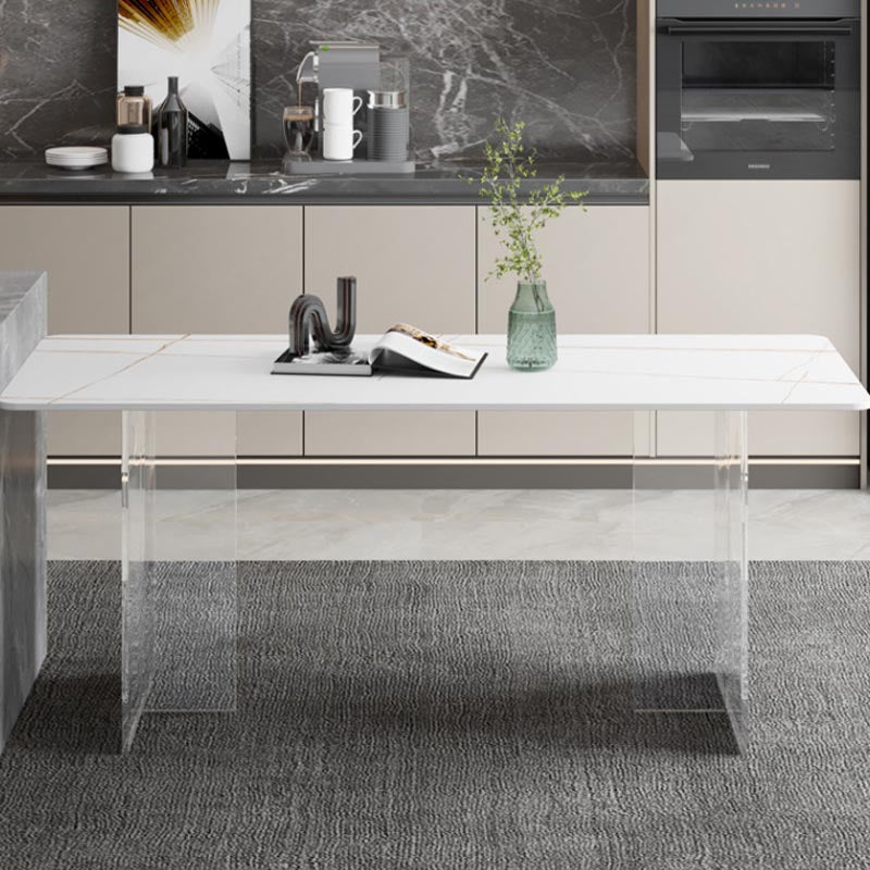 Modern Rectangle Sintered Stone Top DiningTable with Clear Acrylic Double Pedestal