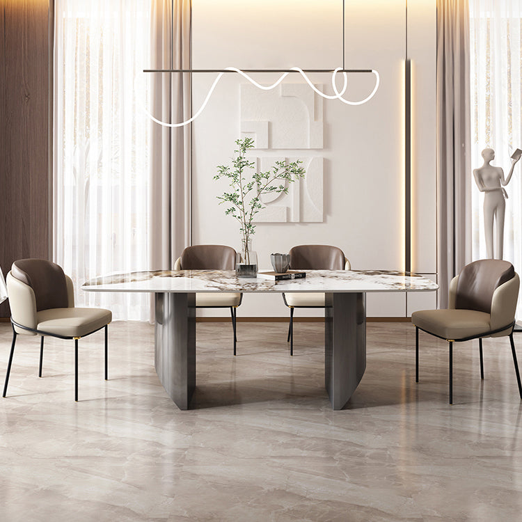 Industrial Sintered Stone Table for Restaurant Rectangle Dining Table with Double Pedestal