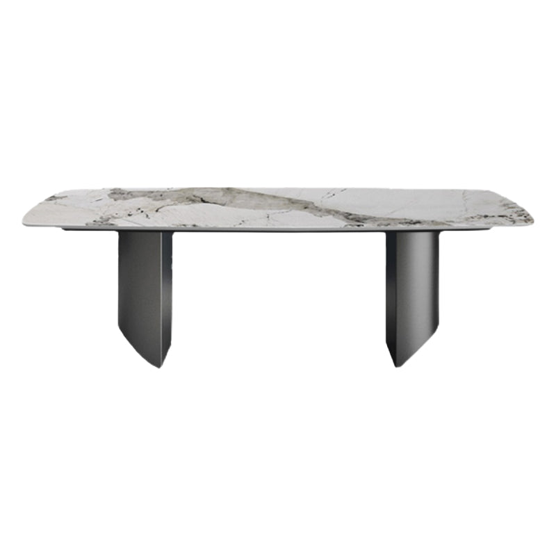 Industrial Sintered Stone Table for Restaurant Rectangle Dining Table with Double Pedestal