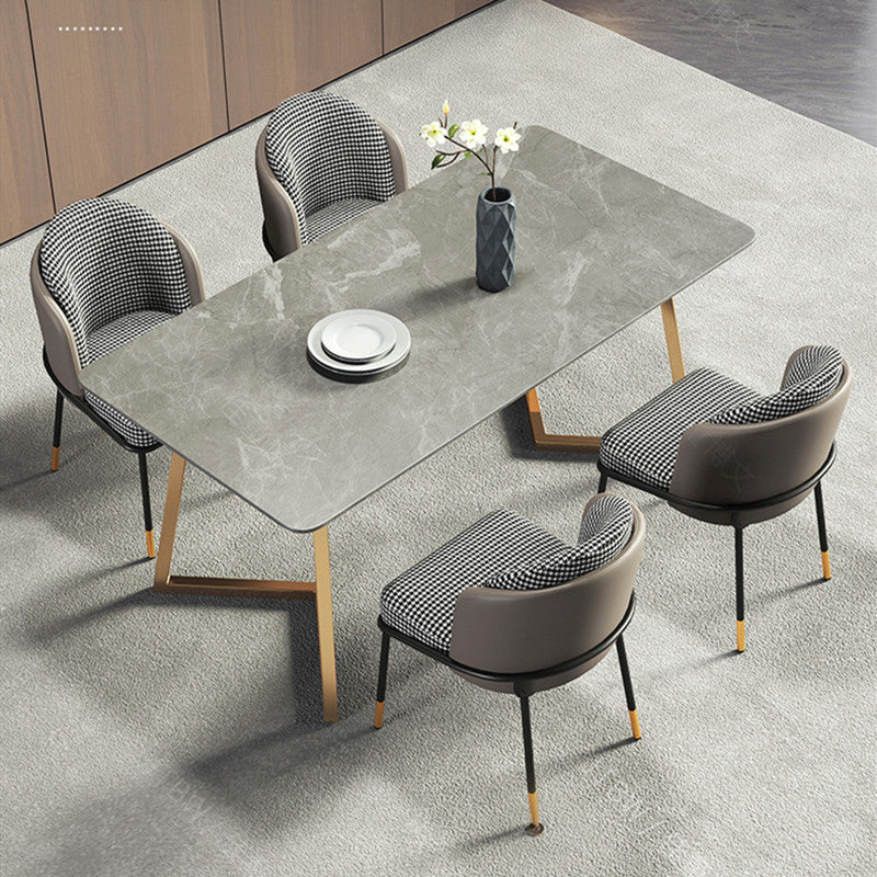 Modern White with Marble Counter Table Rectangle Dining Table for Kitchen