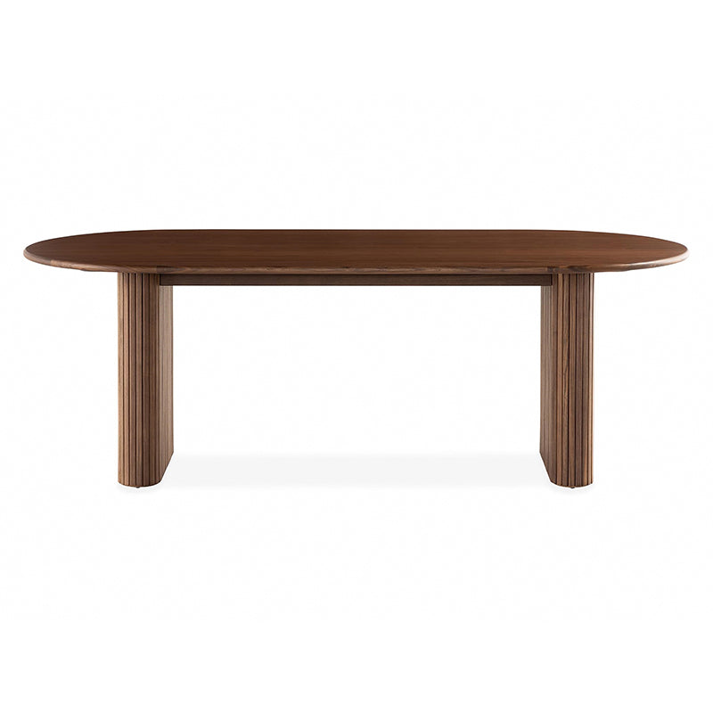 Solid Wood Top Dining Table Modern Oval Table with Double Pedestal for Kitchen