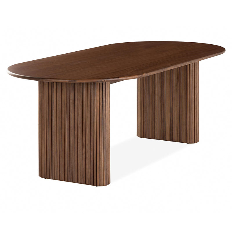 Solid Wood Top Dining Table Modern Oval Table with Double Pedestal for Kitchen