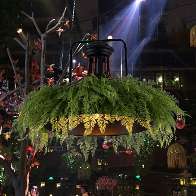 Barn Metal Plant Suspension Pendant Antique 18"/21.5" W 1 Head Restaurant LED Ceiling Light in Black