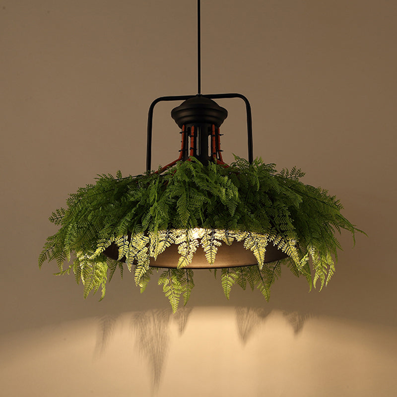 Barn Metal Plant Suspension Pendant Antique 18"/21.5" W 1 Head Restaurant LED Ceiling Light in Black
