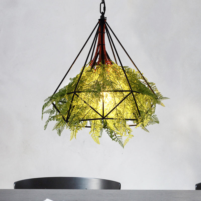 Lampada a goccia di gocce di metallo nero diamante 1 testa industriale a ciondolo di illuminazione per il ristorante, 15 "/18" /23,5 "di larghezza