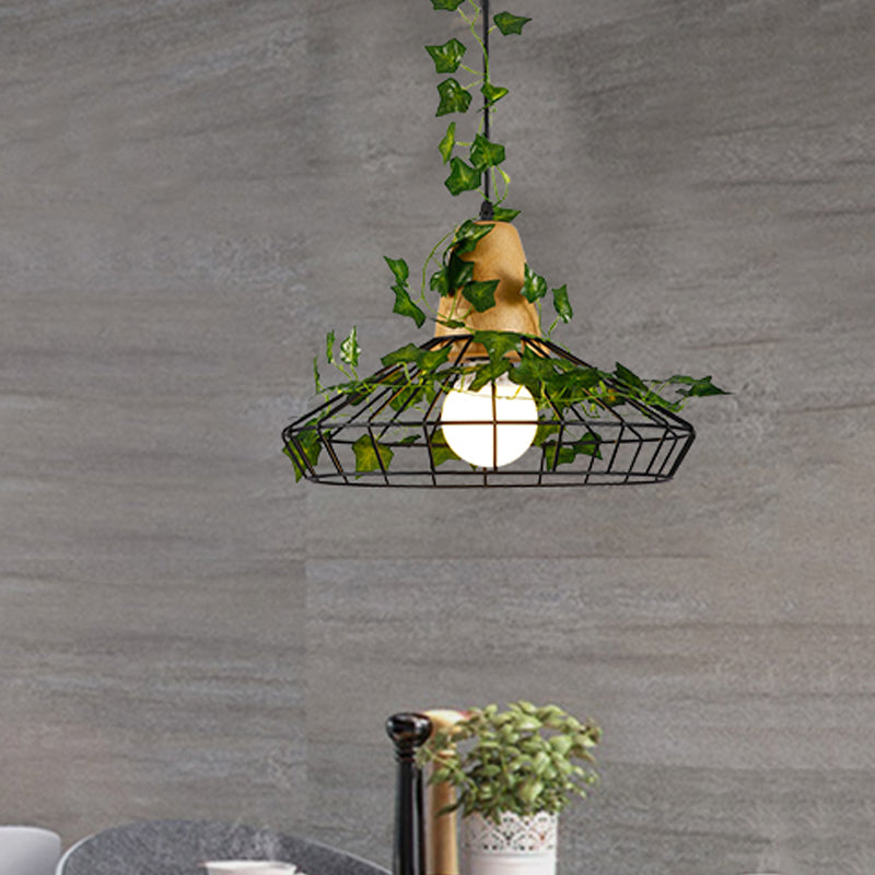 Black 1 Testa a sospensione a sospensione Antique Metal Barn Drop lampada con pianta per ristorante