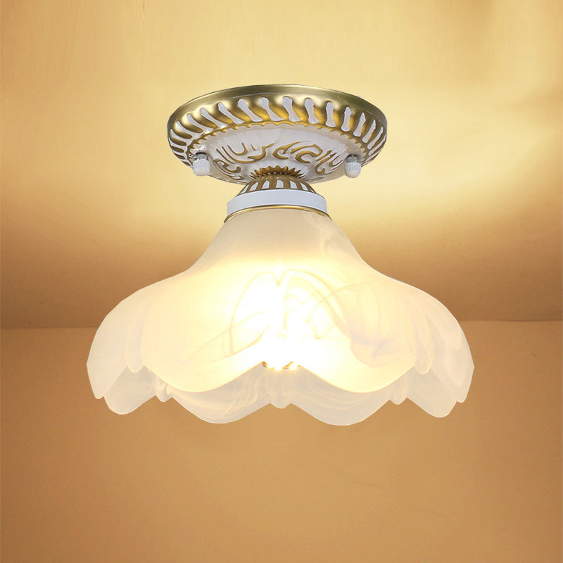 Small Foyer Ceiling Light Vintage Frosted Glass Single-Bulb Flush Mount Lamp