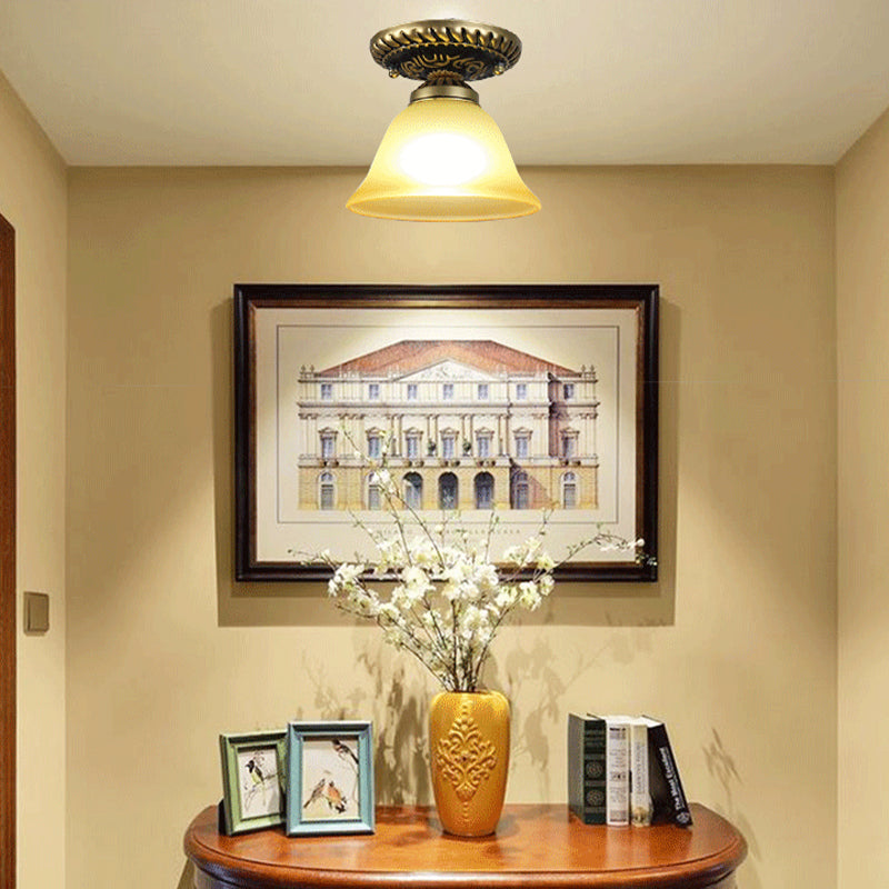 Small Foyer Ceiling Light Vintage Frosted Glass Single-Bulb Flush Mount Lamp