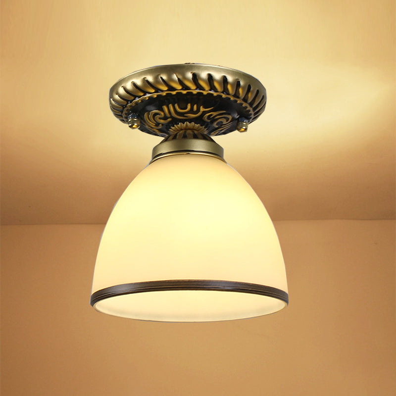 Small Foyer Ceiling Light Vintage Frosted Glass Single-Bulb Flush Mount Lamp