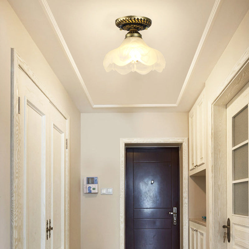Small Foyer Ceiling Light Vintage Frosted Glass Single-Bulb Flush Mount Lamp