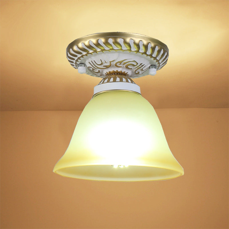 Small Foyer Ceiling Light Vintage Frosted Glass Single-Bulb Flush Mount Lamp