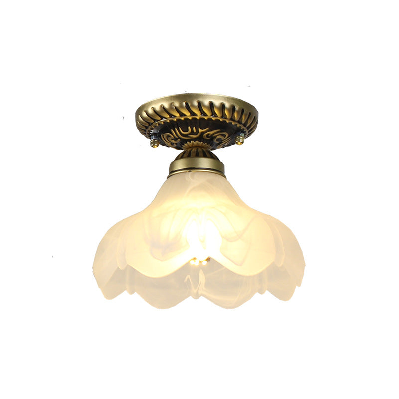 Small Foyer Ceiling Light Vintage Frosted Glass Single-Bulb Flush Mount Lamp