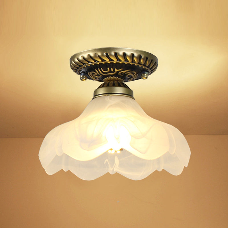 Small Foyer Ceiling Light Vintage Frosted Glass Single-Bulb Flush Mount Lamp