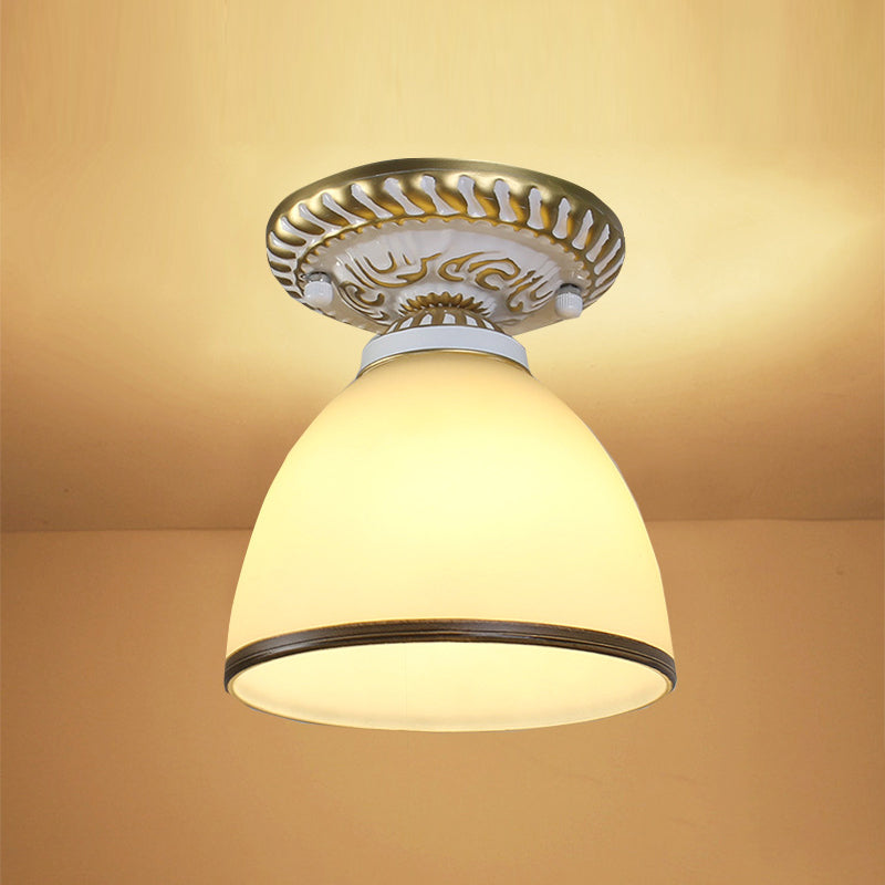 Small Foyer Ceiling Light Vintage Frosted Glass Single-Bulb Flush Mount Lamp