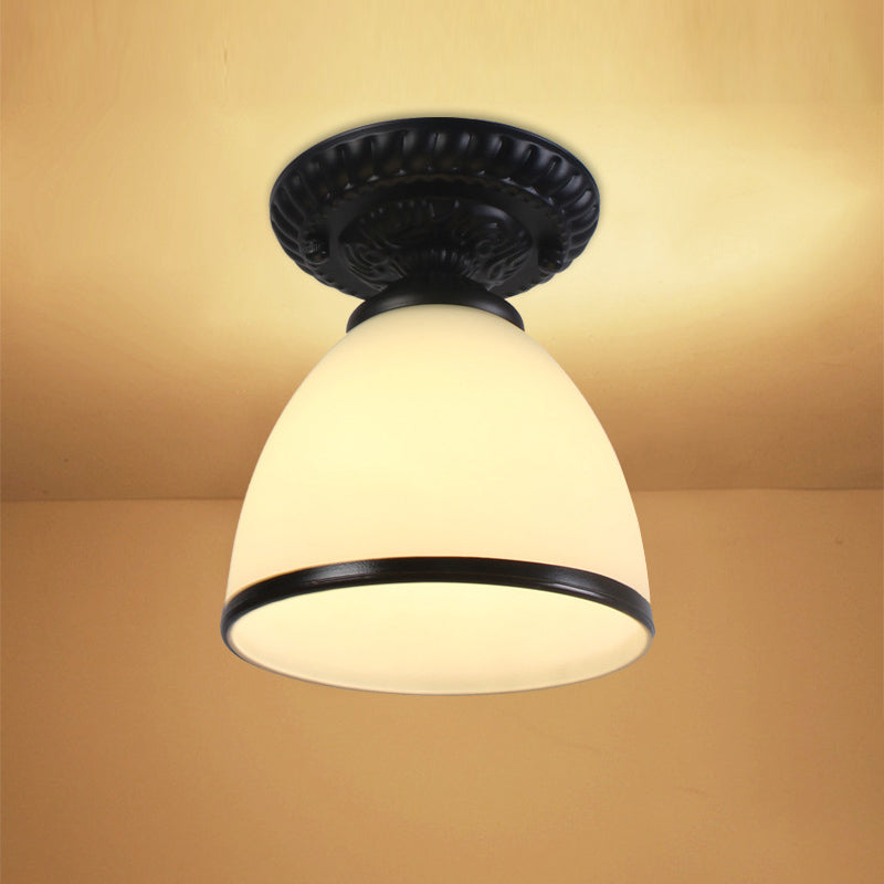 Small Foyer Ceiling Light Vintage Frosted Glass Single-Bulb Flush Mount Lamp