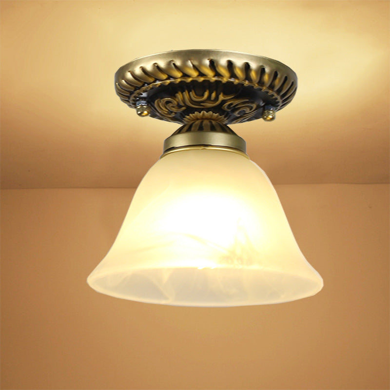Small Foyer Ceiling Light Vintage Frosted Glass Single-Bulb Flush Mount Lamp