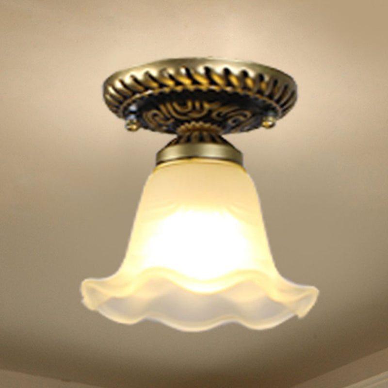 Small Foyer Ceiling Light Vintage Frosted Glass Single-Bulb Flush Mount Lamp