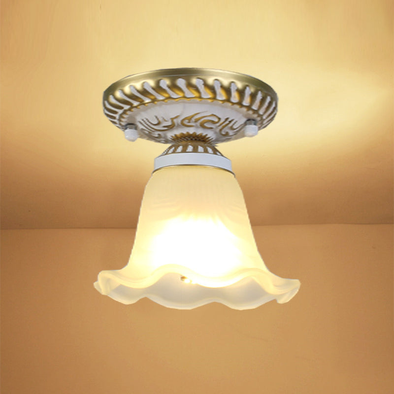 Small Foyer Ceiling Light Vintage Frosted Glass Single-Bulb Flush Mount Lamp