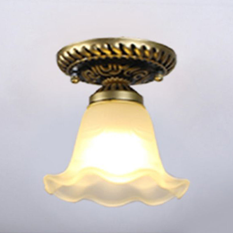 Small Foyer Ceiling Light Vintage Frosted Glass Single-Bulb Flush Mount Lamp