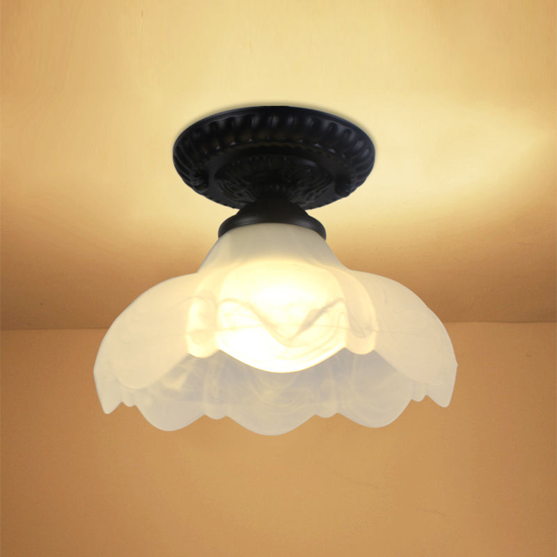 Small Foyer Ceiling Light Vintage Frosted Glass Single-Bulb Flush Mount Lamp