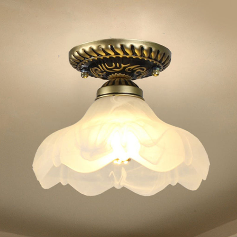 Small Foyer Ceiling Light Vintage Frosted Glass Single-Bulb Flush Mount Lamp