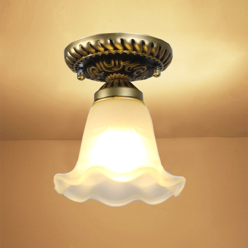 Small Foyer Ceiling Light Vintage Frosted Glass Single-Bulb Flush Mount Lamp
