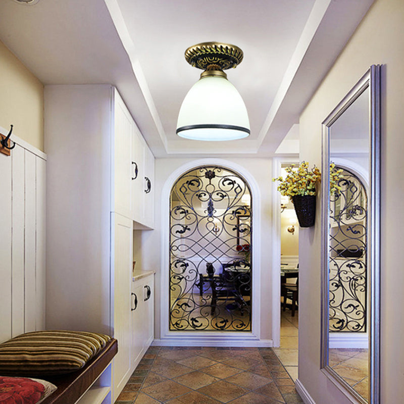 Small Foyer Ceiling Light Vintage Frosted Glass Single-Bulb Flush Mount Lamp