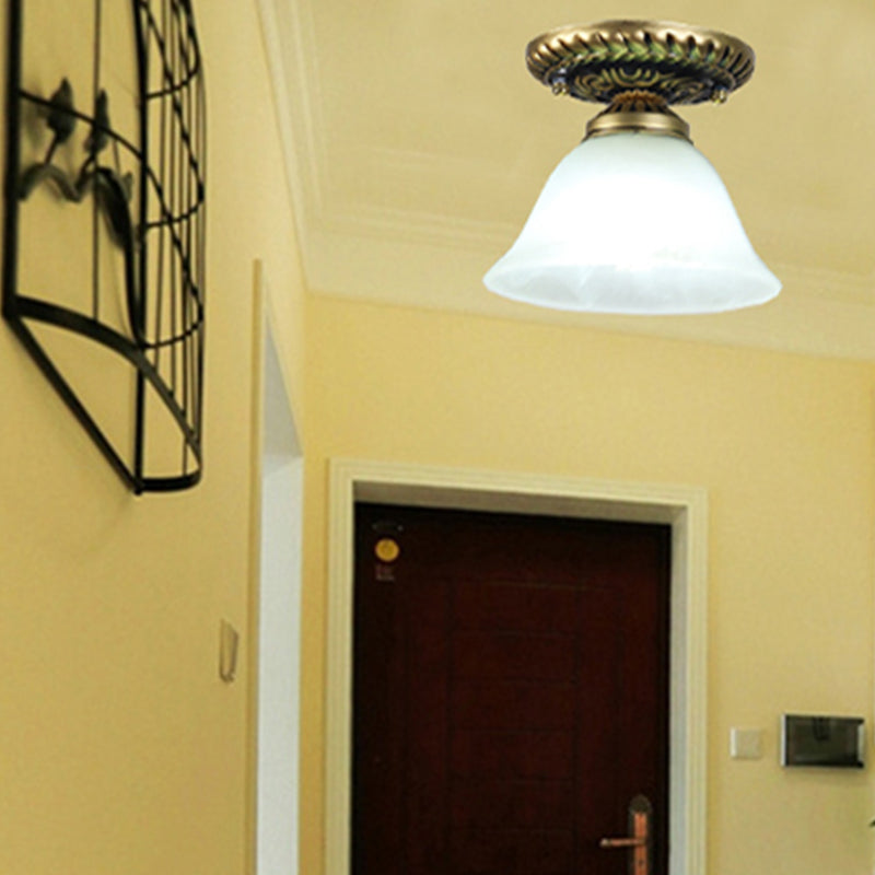 Small Foyer Ceiling Light Vintage Frosted Glass Single-Bulb Flush Mount Lamp
