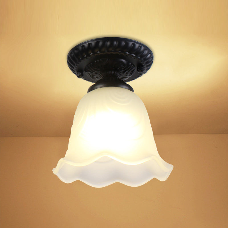 Small Foyer Ceiling Light Vintage Frosted Glass Single-Bulb Flush Mount Lamp