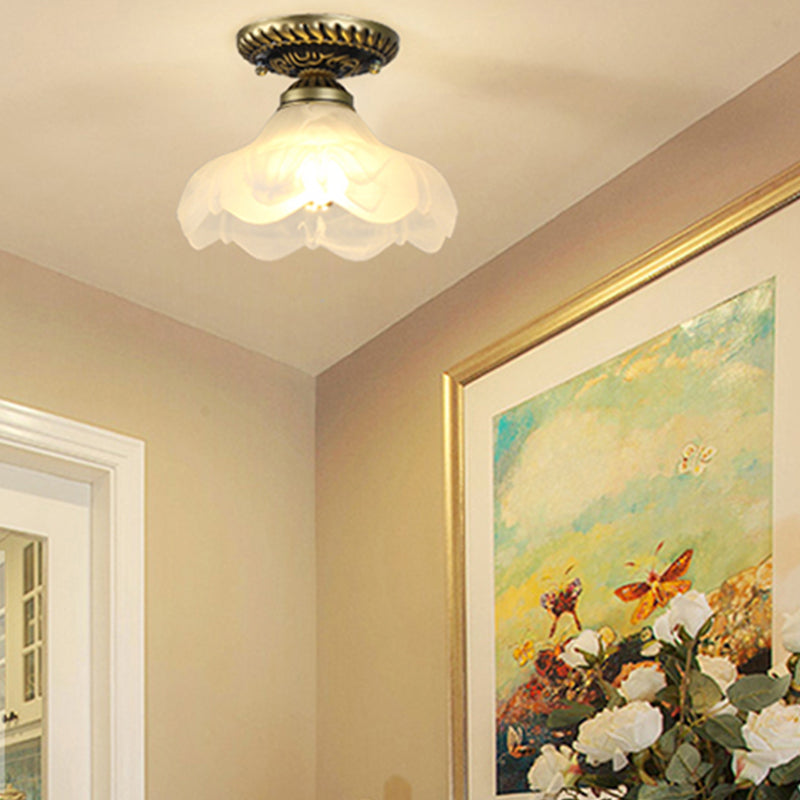 Small Foyer Ceiling Light Vintage Frosted Glass Single-Bulb Flush Mount Lamp