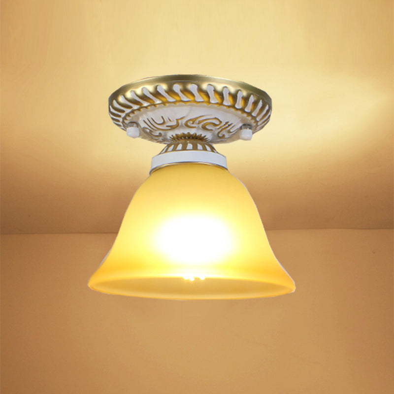 Small Foyer Ceiling Light Vintage Frosted Glass Single-Bulb Flush Mount Lamp
