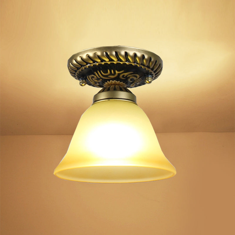 Small Foyer Ceiling Light Vintage Frosted Glass Single-Bulb Flush Mount Lamp