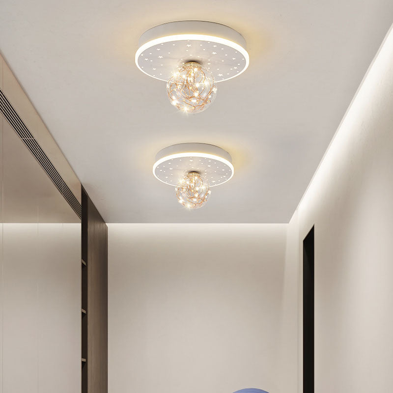 Nordic Style Geometric Ceiling Light Glass Gypsophila Flush Mount Light for Bedroom