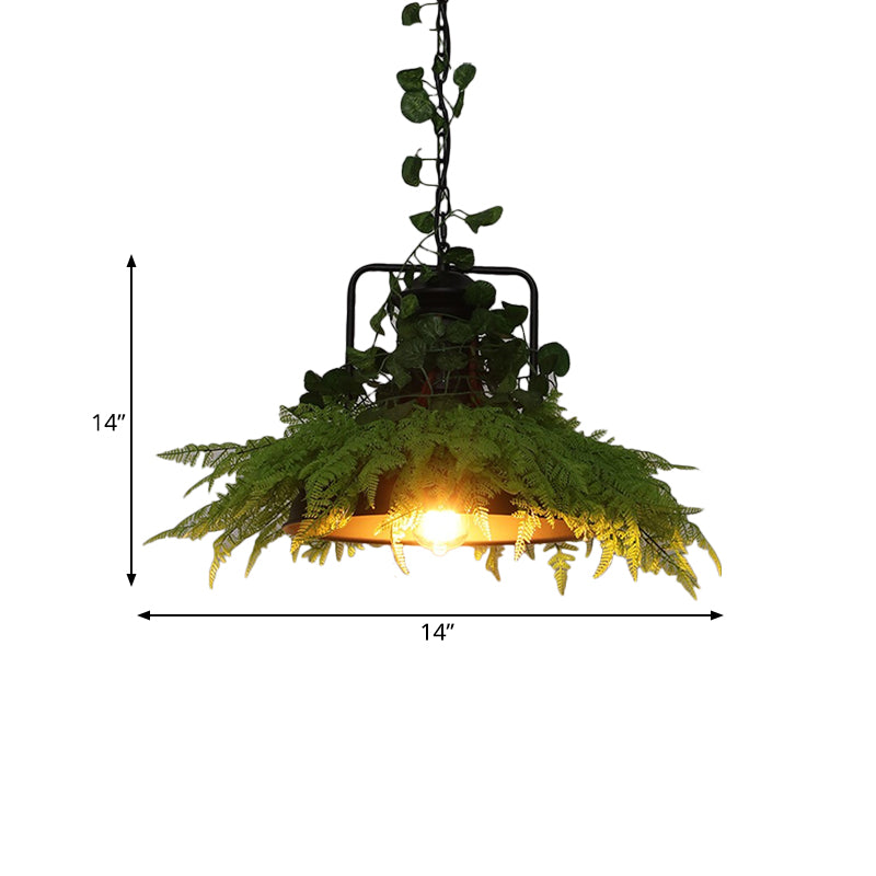 Black Barn Pendant Light Retro Metal 1 Head Restaurant LED Ceiling Lamp with Plant, 14"/18"/19.5" Width
