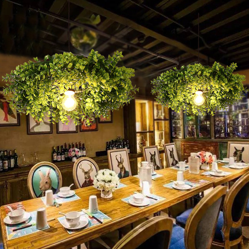 Lumo a soffitto nero in metallo Exposed Bulb 1 Bulb Luld LED Sospensione Apparecchio di illuminazione con decorazione delle piante