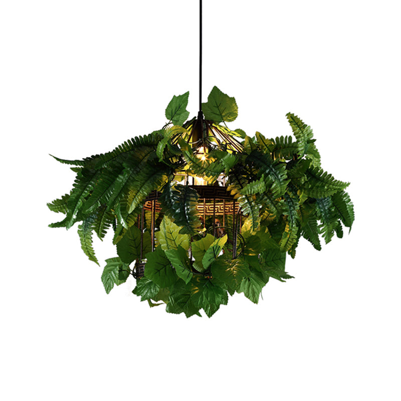 Birdcage Metal Suspension Pendant Antique 1 Head Restaurant LED Plant Ceiling Light in Black