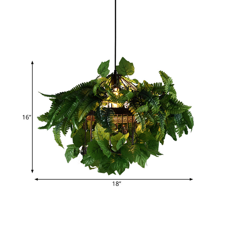 Birdcage Metal Suspension Pendant Antique 1 Head Restaurant LED Plant Ceiling Light in Black